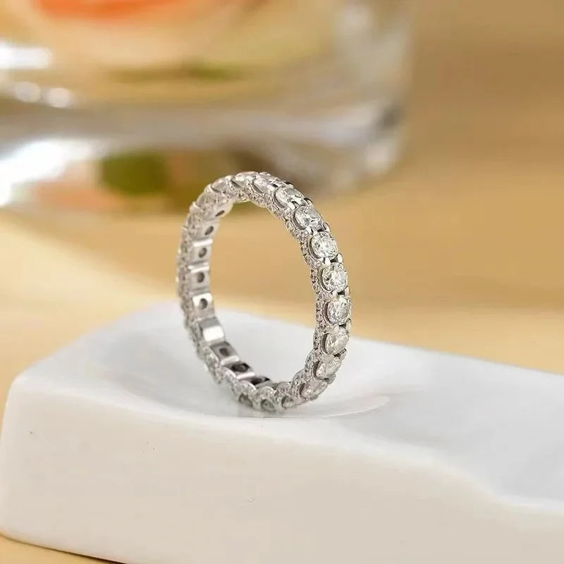 Nhẫn Tàng Hình Bạc Ý Đính Full  Moissanite Bạc S925- NM101 - HuyK Viễn Chí Bảo