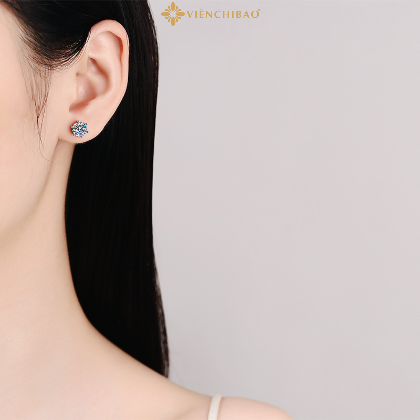 Bông Tai Sáu Chấu Moissanite 6.5li -Bạc S925- B400815-1- HuyK Viễn Chí Bảo