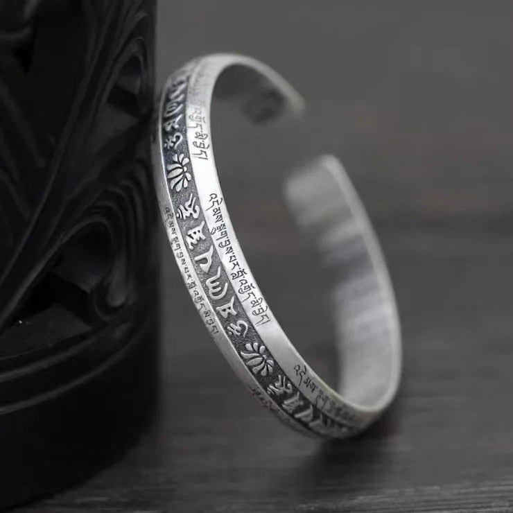 Vòng Tay Lục Tự Đại Minh Chân Ngôn Bát Nhã Tâm Kinh - Bạc Thái S925- L100428x - HuyK Viễn Chí Bảo