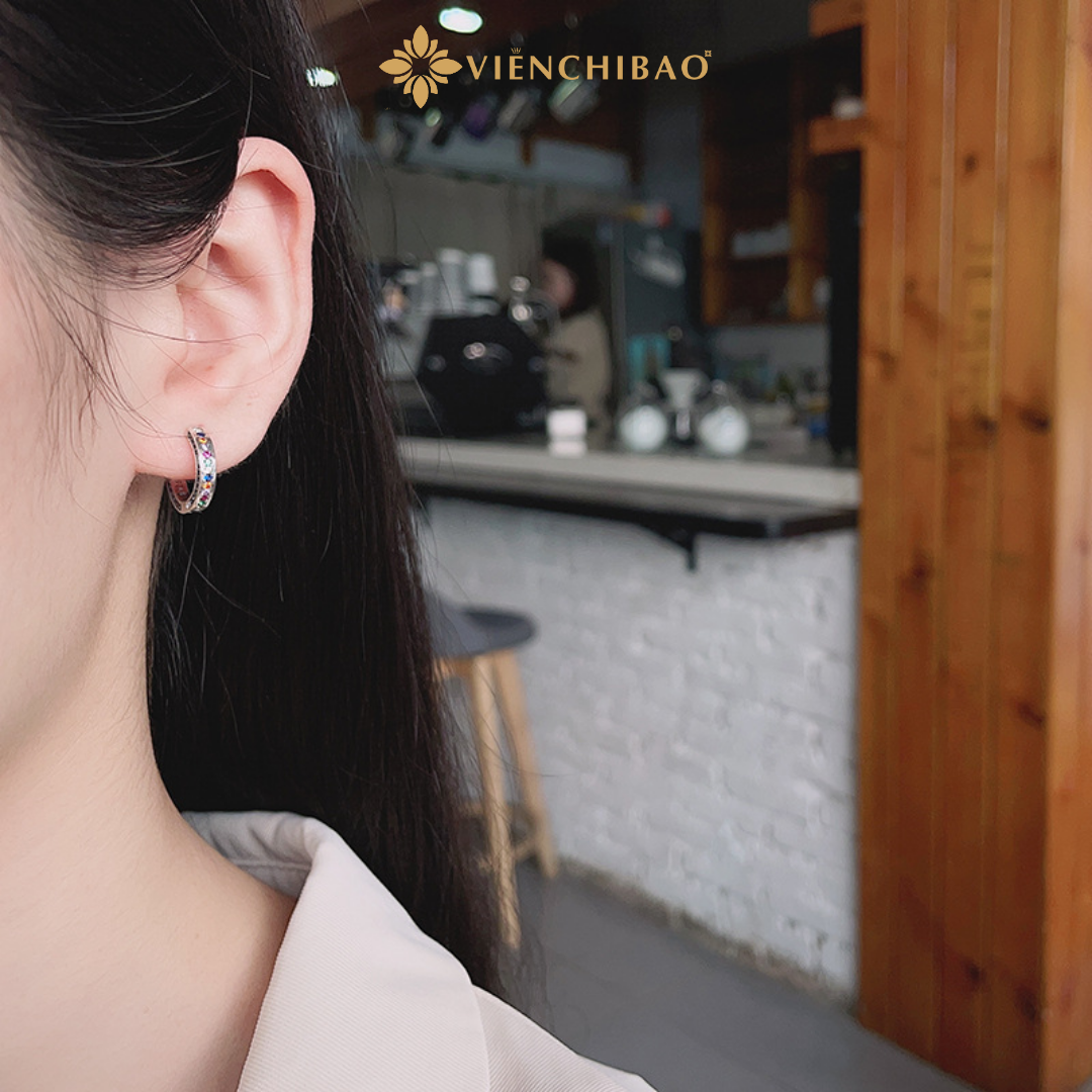 Bông Tai Nữ Đính Đá Nhiều Màu - Bạc S925 - B400192-  HuyK Viễn Chí Bảo