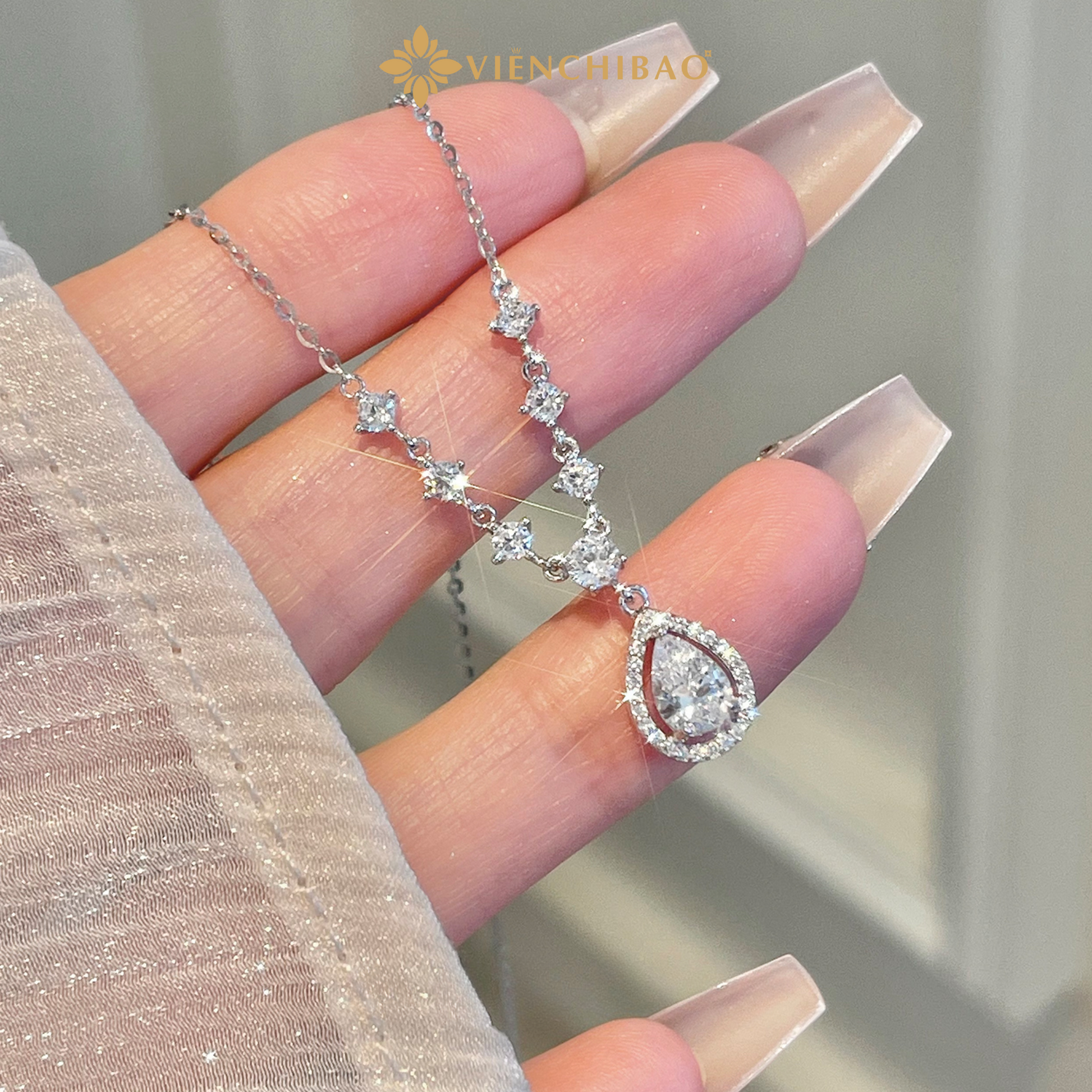 Dây Chuyền Giọt Nước Đính Đá - Bạc S925 - HuyK Viễn Chí Bảo - D401028