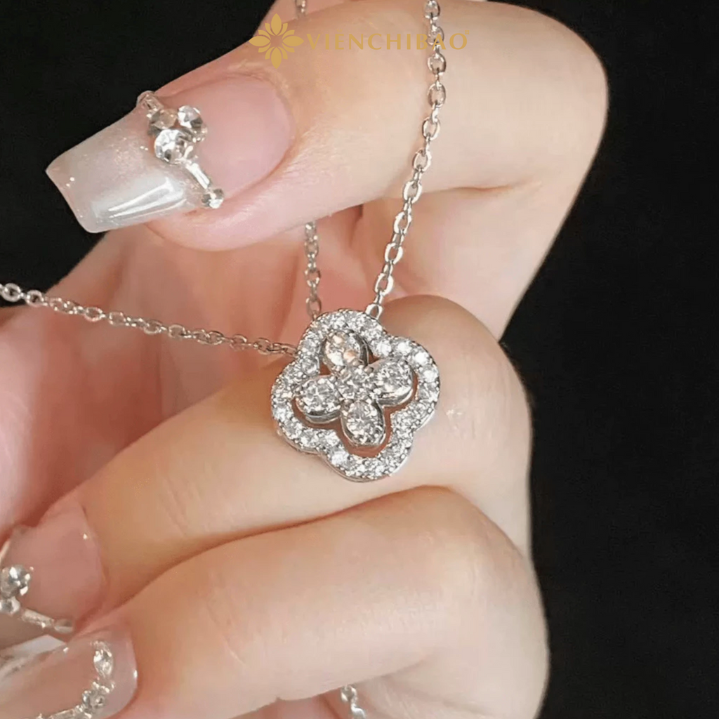 Dây Chuyền Cỏ 4 Lá Đính Đá Zircon - Bạc S925 - D000995 - HuyK Viễn Chí Bảo