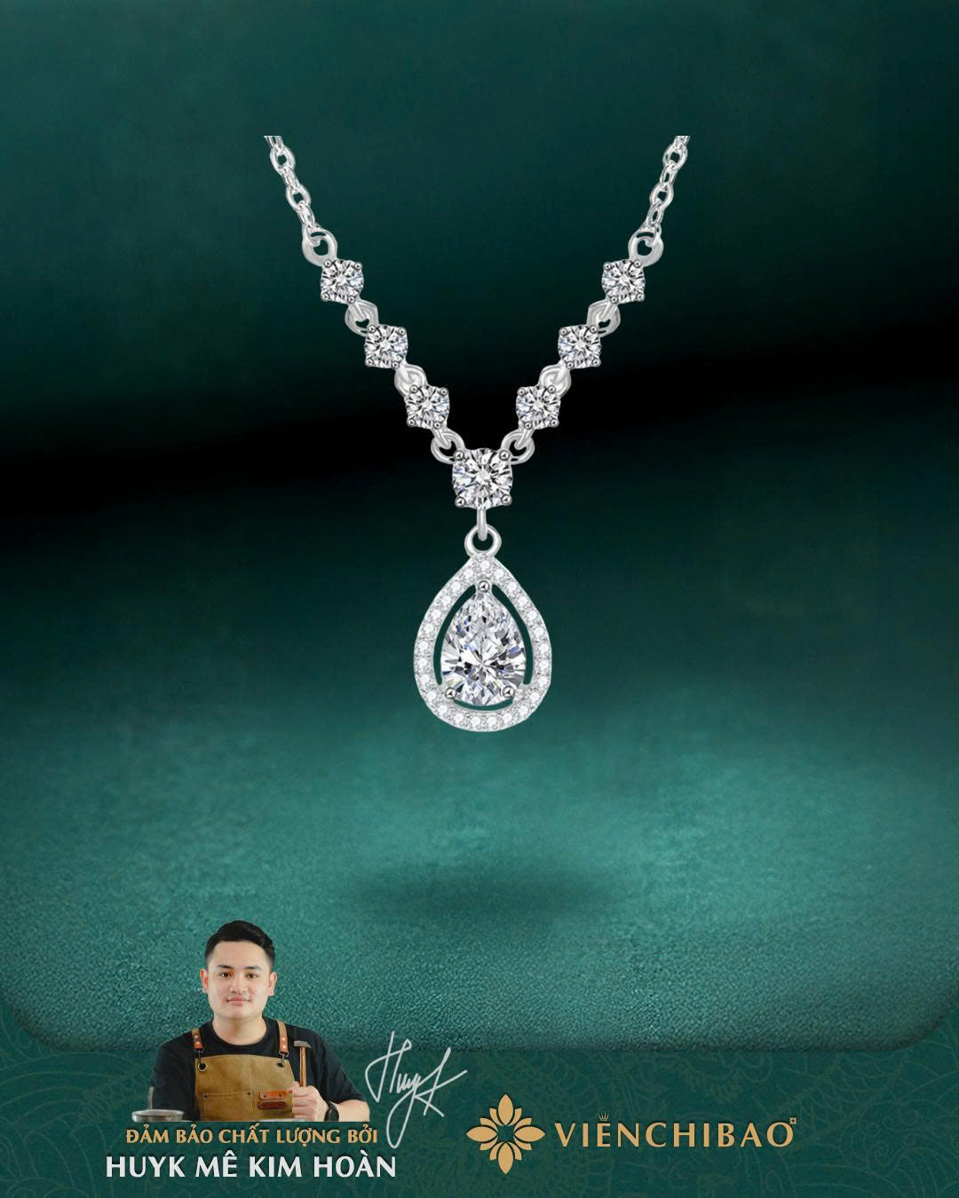 Dây Chuyền Giọt Nước Đính Đá - Bạc S925 - HuyK Viễn Chí Bảo - D401028