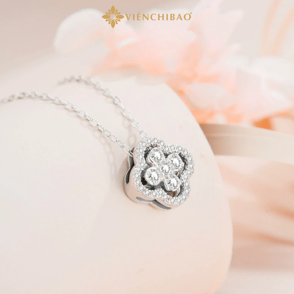 Dây Chuyền Cỏ 4 Lá Đính Đá Zircon - Bạc S925 - D000995 - HuyK Viễn Chí Bảo