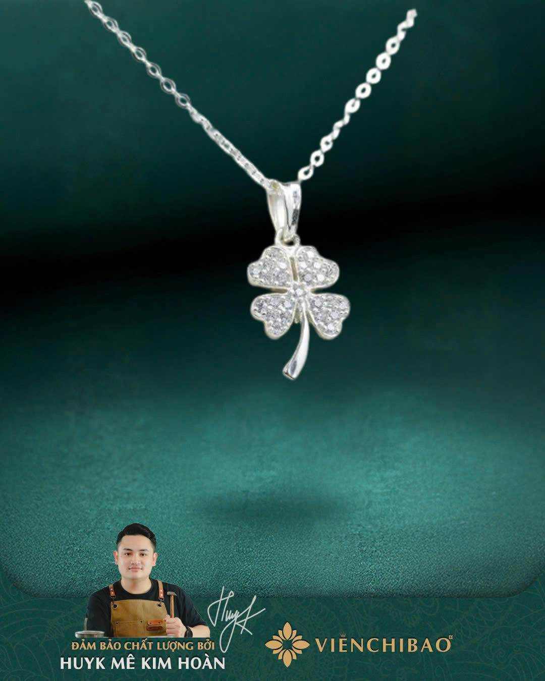 Dây Chuyền Bạc Nữ Mặt Cỏ 4 Lá có Đuôi - Bạc S925- D400783 - HuyK Viễn Chí Bảo