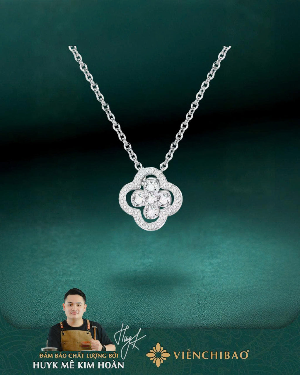 Dây Chuyền Cỏ 4 Lá Đính Đá Zircon - Bạc S925 - D000995 - HuyK Viễn Chí Bảo