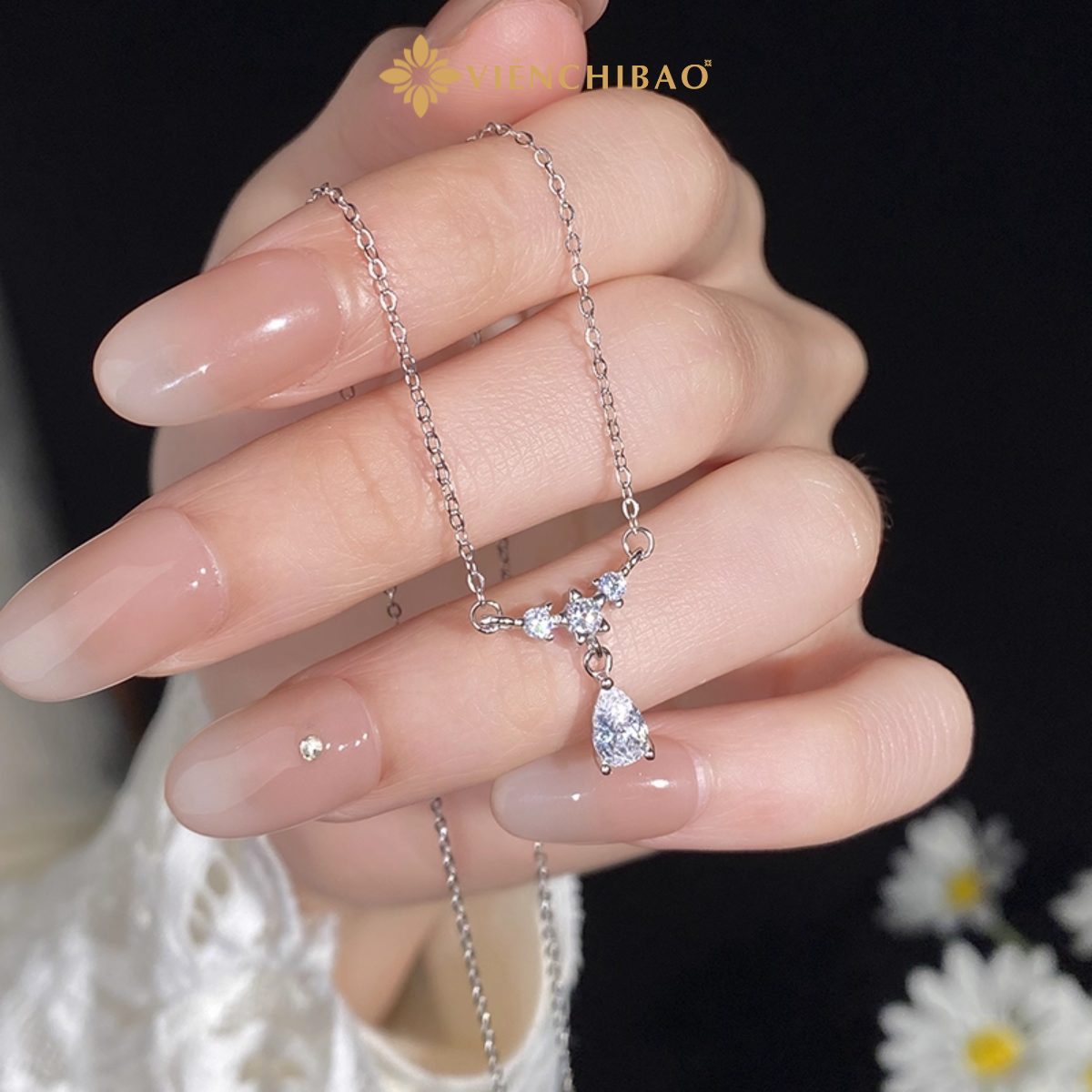 Dây Chuyền Giọt Nước Mặt Đá - Bạc S925 - MD32 - HuyK Viễn Chí Bảo