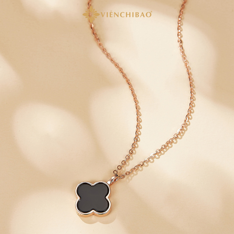 Dây Chuyền Cỏ 4 Lá Đen Xi Vàng Hồng - Bạc S925 - D000997 - HuyK Viễn Chí Bảo