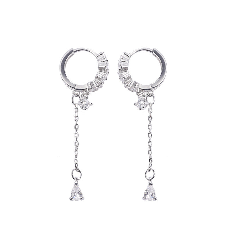 Bông tai đính đá tua rua dài - Bạc S925 - B400744 - HuyK Viễn Chí Bảo