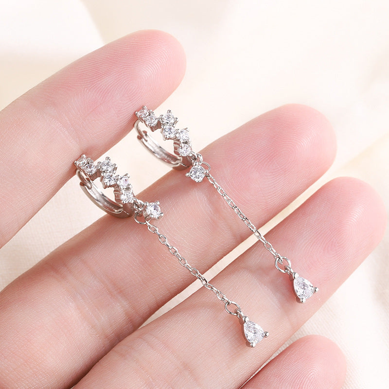 Bông tai đính đá tua rua dài - Bạc S925 - B400744 - HuyK Viễn Chí Bảo