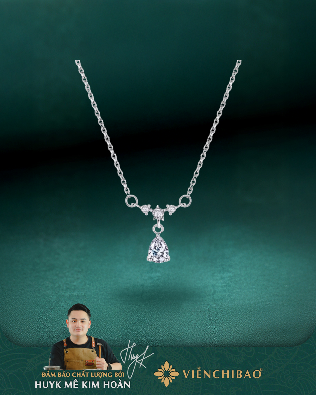 Dây Chuyền Giọt Nước Mặt Đá - Bạc S925 - MD32 - HuyK Viễn Chí Bảo