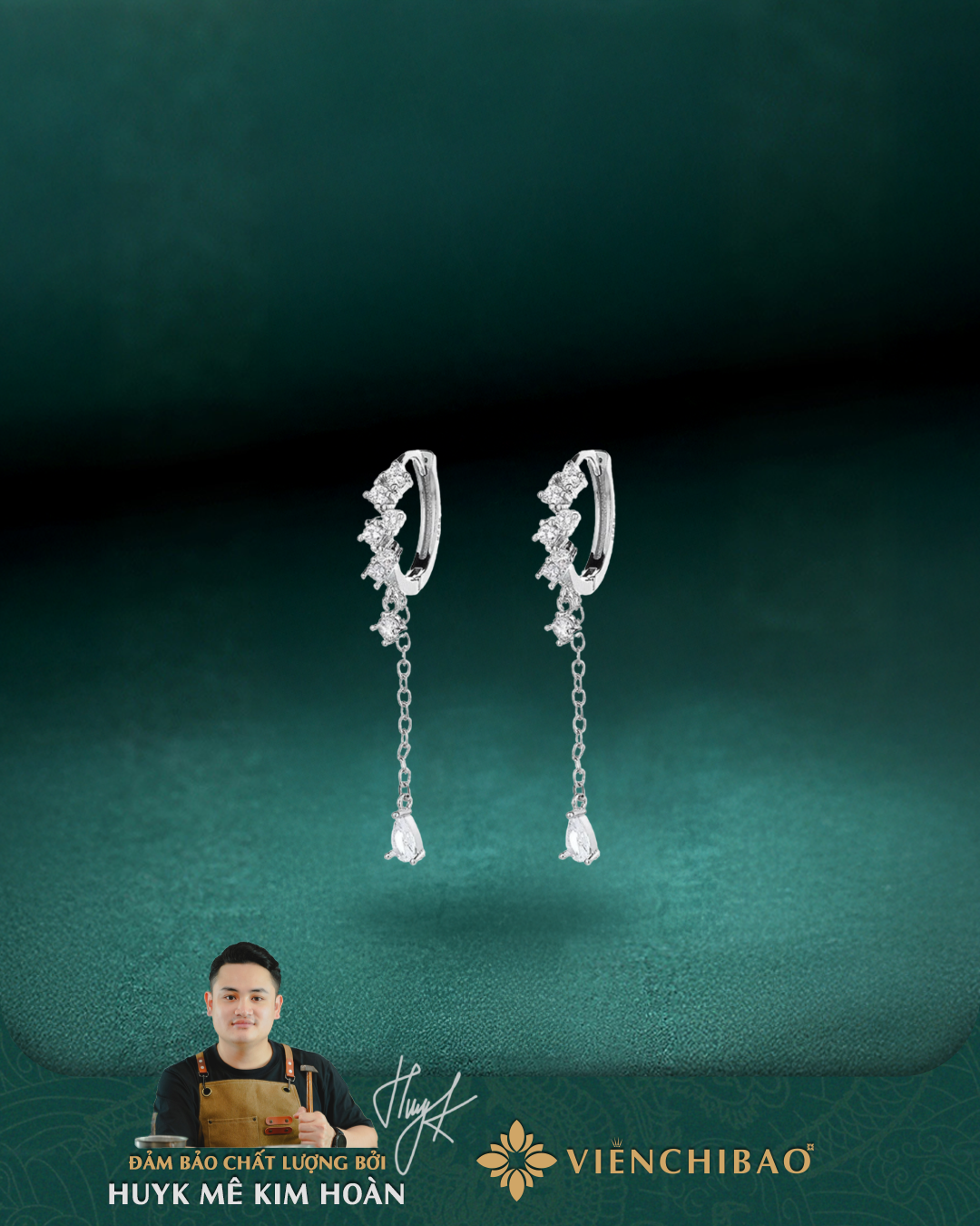Bông tai đính đá tua rua dài - Bạc S925 - B400744 - HuyK Viễn Chí Bảo